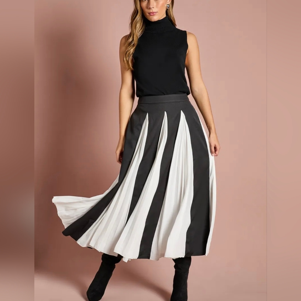 Coast White pleated Skirt With Black Panels